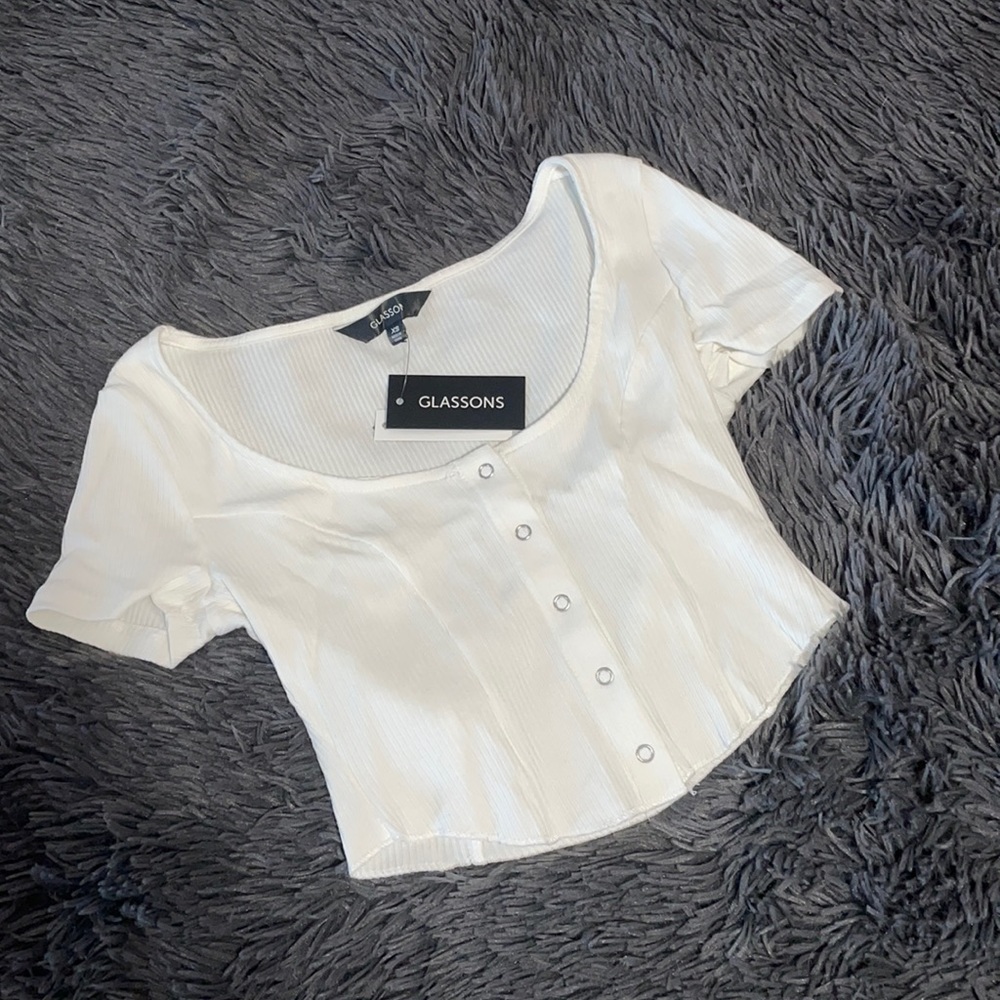 Glassons White Scoop Neck Corset Tee (NWT)